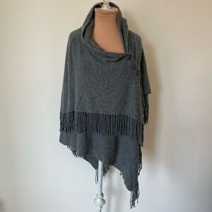 REPEAT Cashmere Seaweed Gray Green Fringe Wrap Poncho Sweater 72544 NWT Sz 38/S